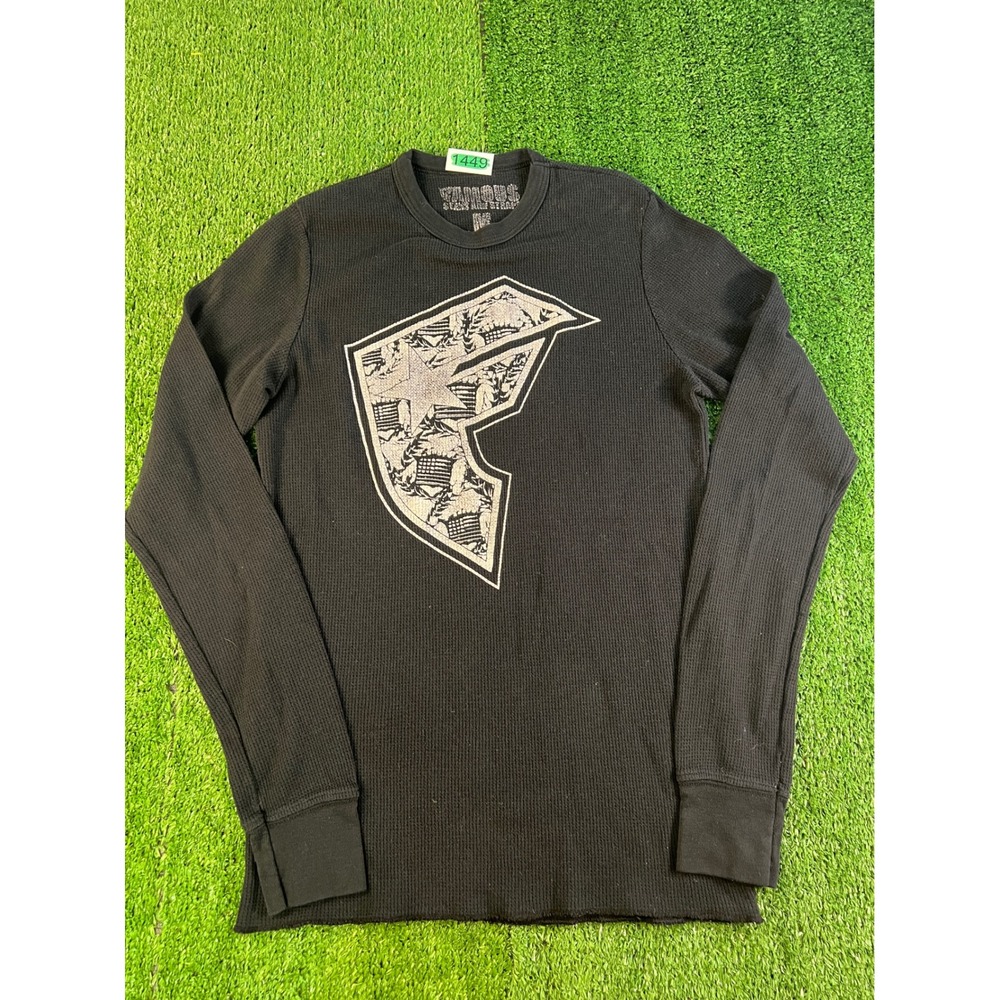 Famous Stars and Straps Mens Black Waffle Knit Thermal Long Sleeve Shirt Size M